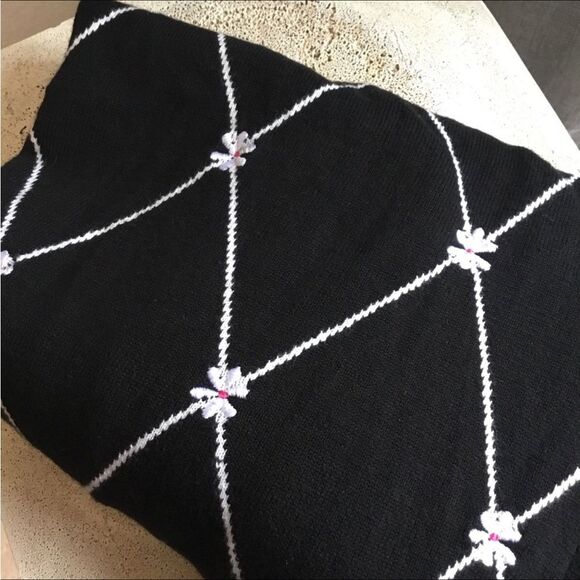 Foxcroft vintage 100% cotton sweater black geometric and flower pattern - Picture 5 of 5